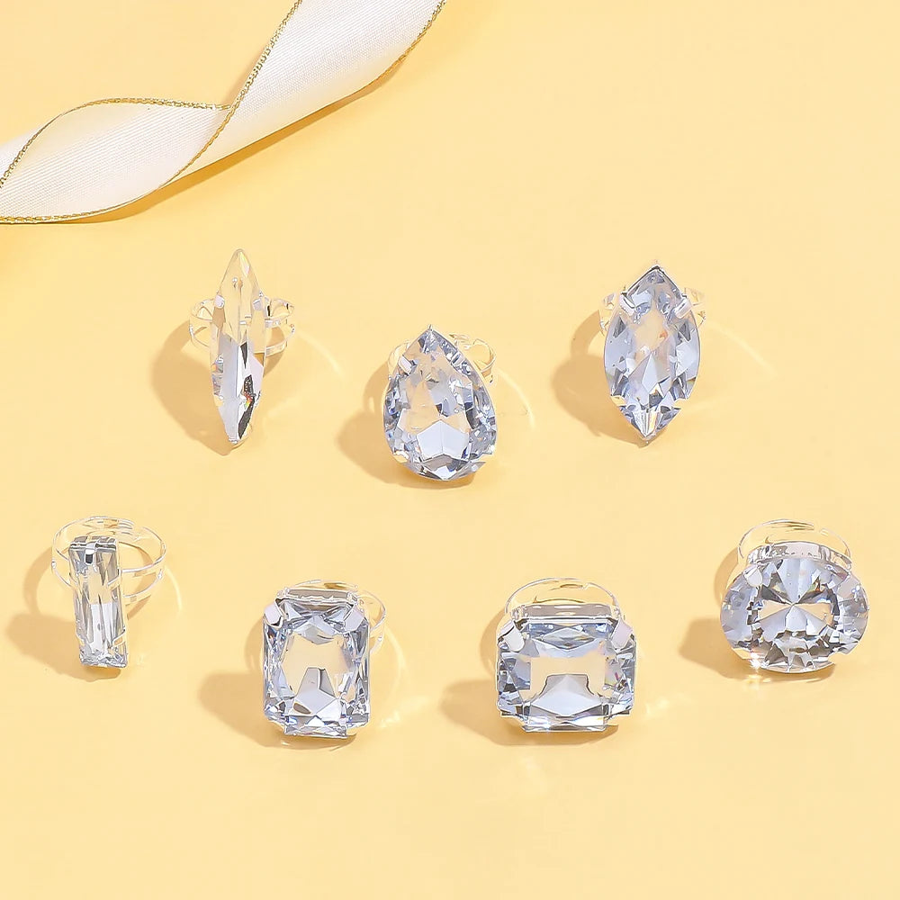 Stonefans 7Pcs Geometeric Open Rings Set Women Finger Accessories Fashion Design Handmade Crystal Rings Jewelry Cocktail Party