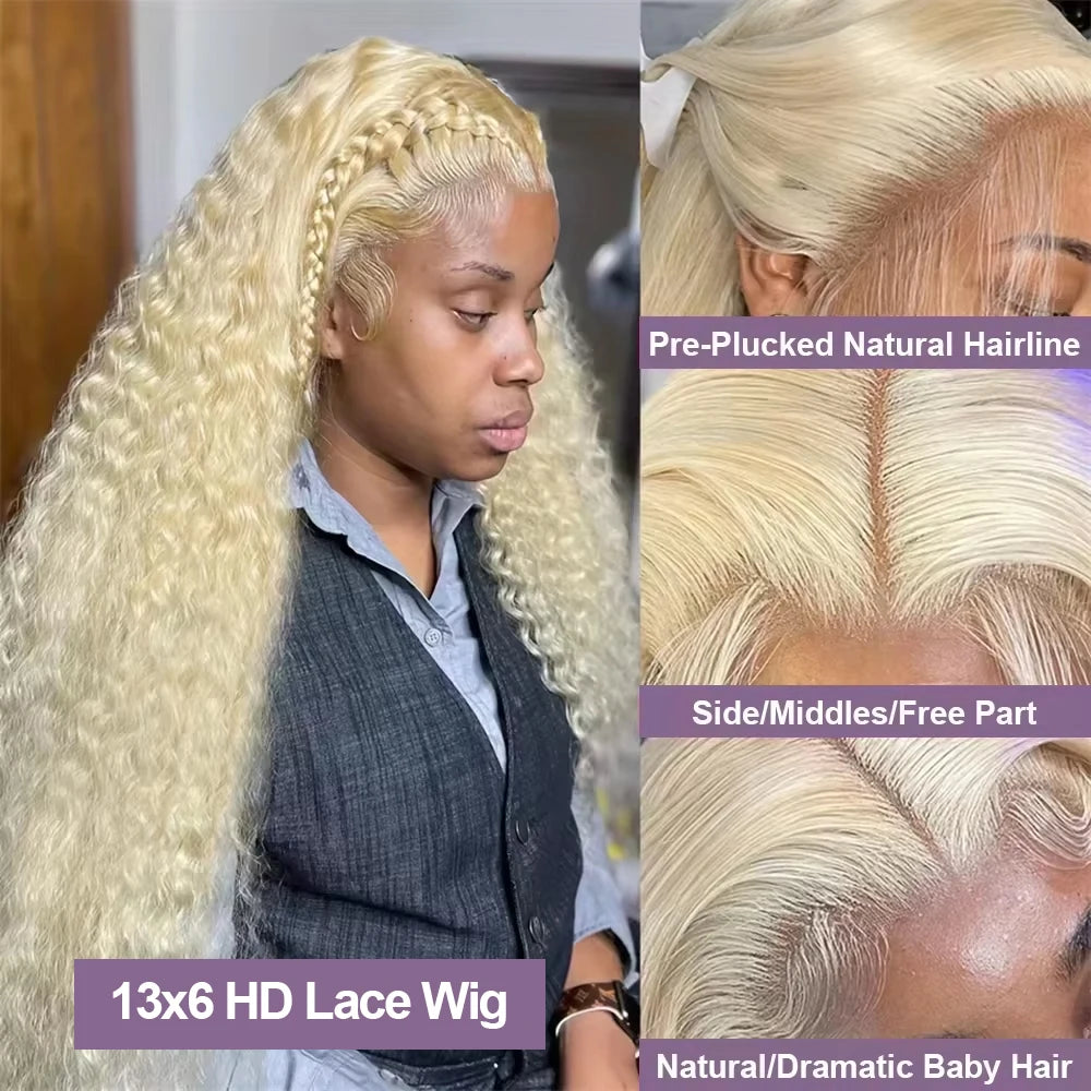 36 Inches Curly HD 613 Honey Blonde Lace Water Wave Front Human Hair Wig Brazilian Loose Deep Wave 13x6 Lace Frontal Wig On Sale