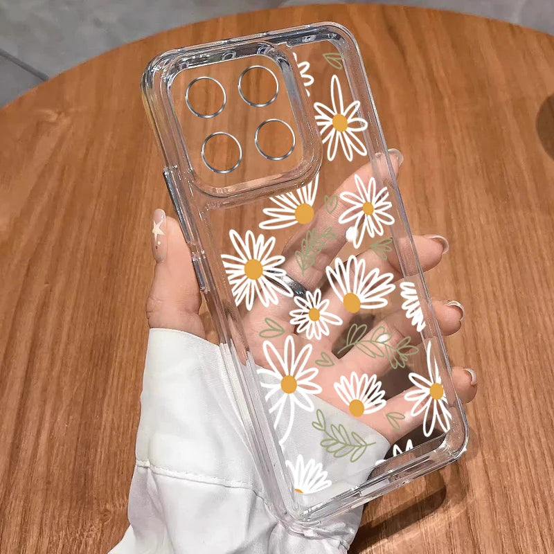 For Xiaomi Redmi Note 14 Pro 5G Case Lovely Cartoon Line Flower Print Clear Soft Cover For Funda Redmi Note 14 13 12 Pro 5G 11