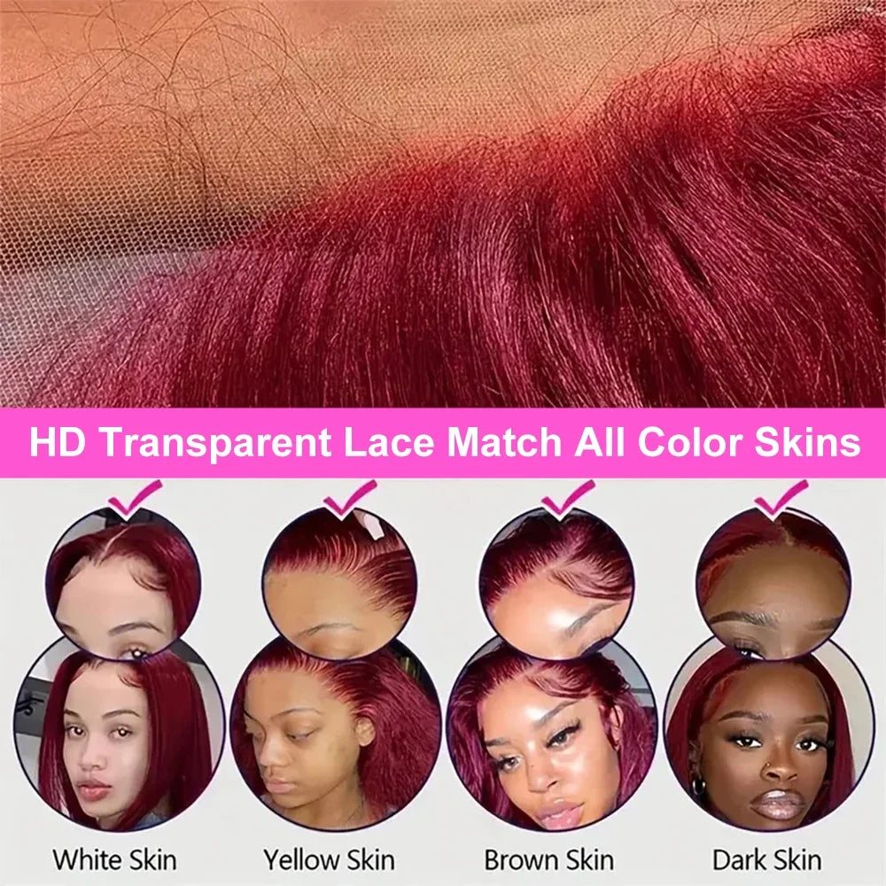 7x5 Glueless Wig Human Hair 99J Burgundy 13x4 Bob Straight Pre Plucked Human Hair Wigs Transparent Pre Cut Bob Wig Human Hair