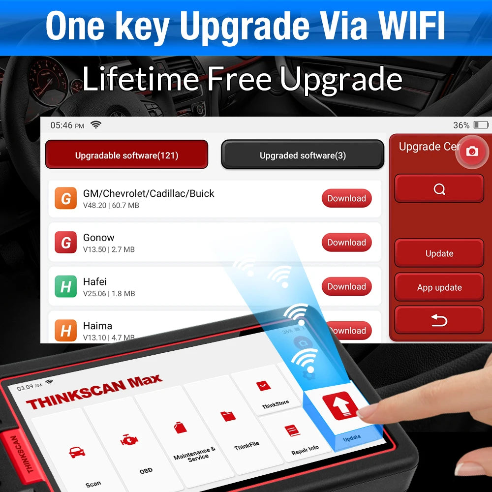 THINKCAR Thinkscan Max 2 Car Full System Diagnostic Tools TPM AF DPF IMMO 28 Reset ECU Coding Auto OBD OBD2 Scanner CANFD For GM