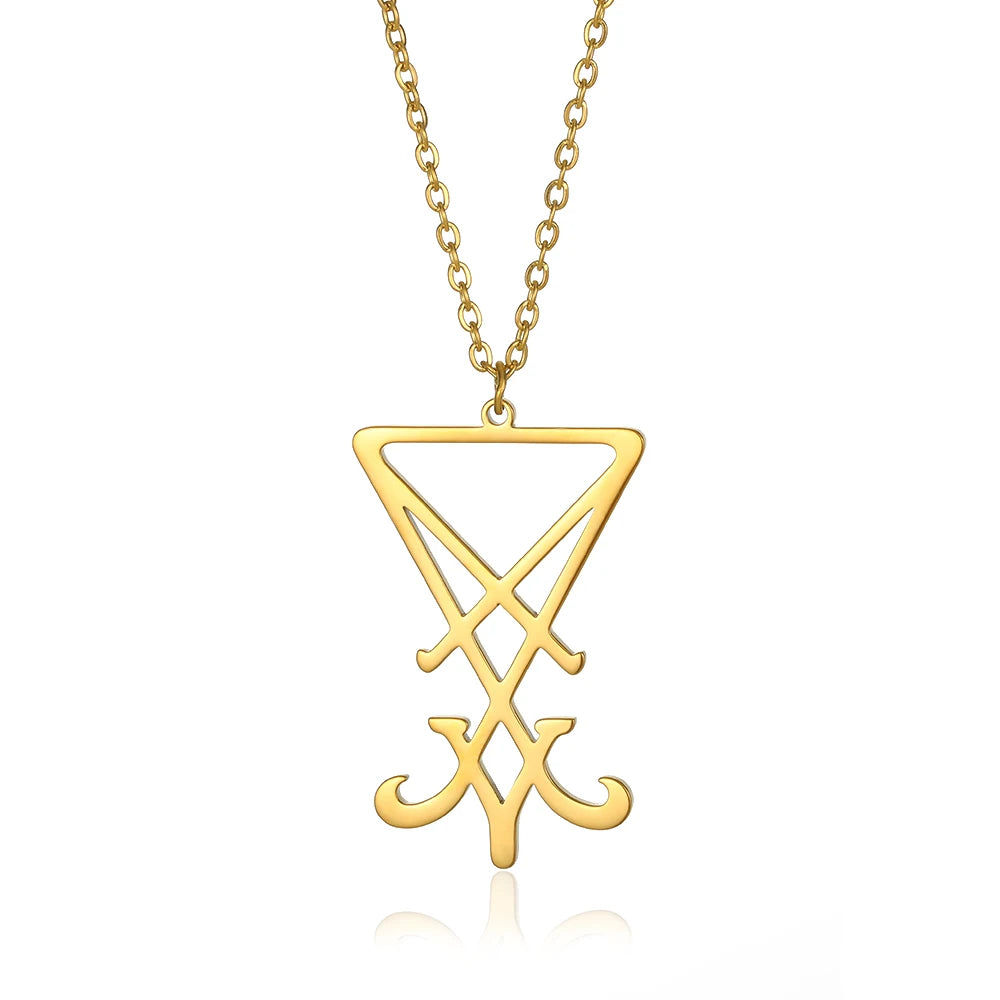 Gold Color Moon Cross Lilith Symbol Pendants Necklace For Women Stainless Steel Charms Astrological Symbol Sign Amulet Jewelry