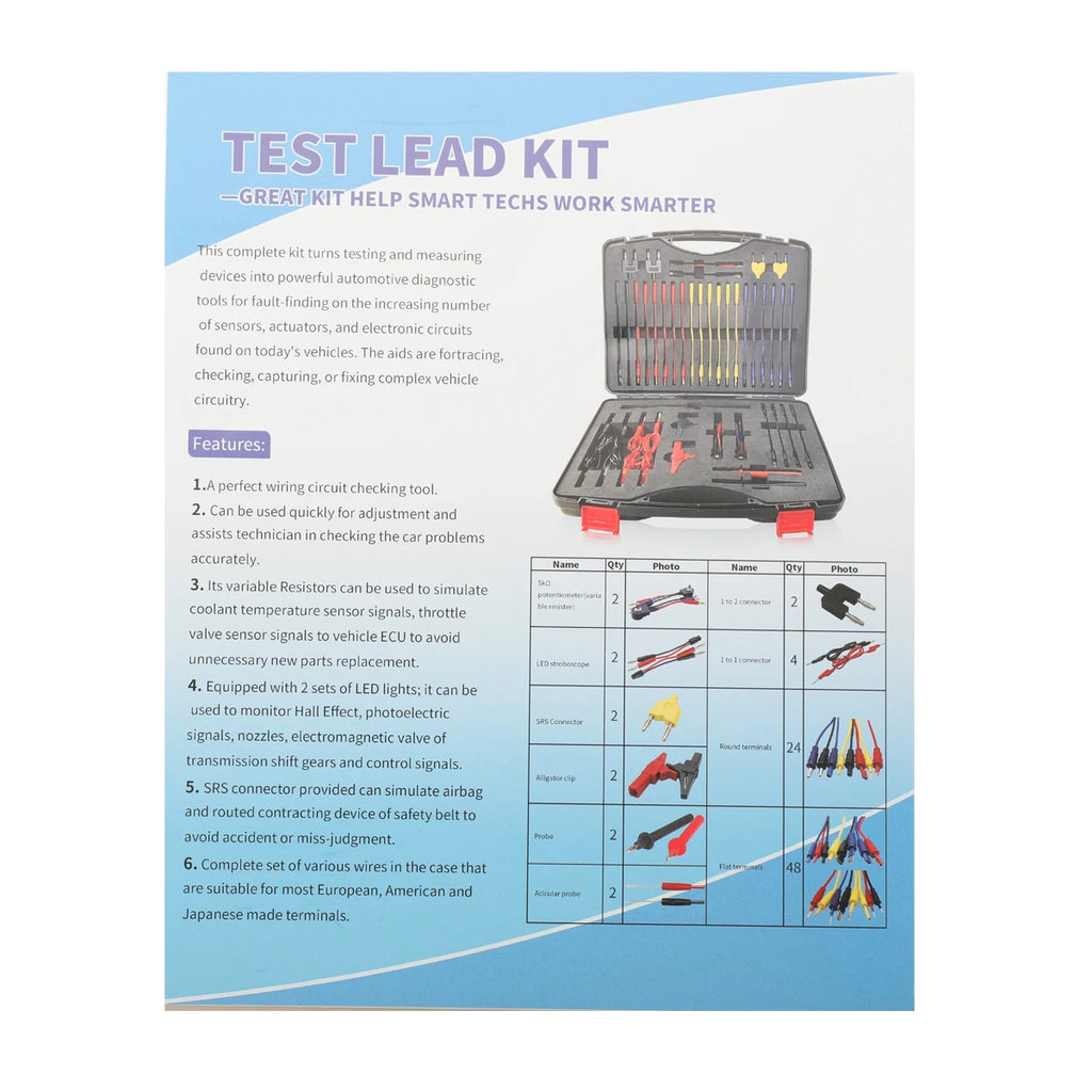 92Pcs/Set Car Multimeter Test Leads Kit Multi Function Electrical Relay Tester Probe Set Auto Diagnostic Tools 12V 24V