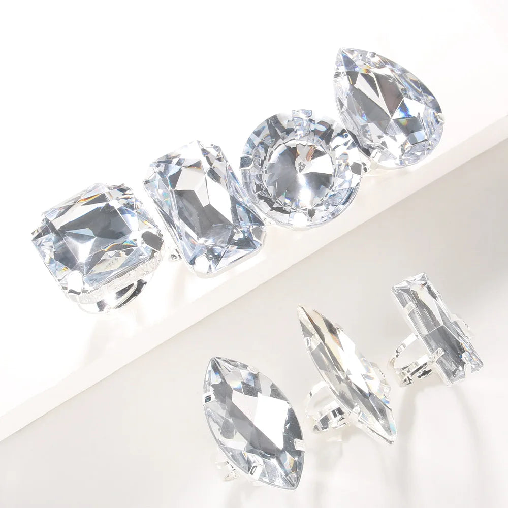 Stonefans 7Pcs Geometeric Open Rings Set Women Finger Accessories Fashion Design Handmade Crystal Rings Jewelry Cocktail Party