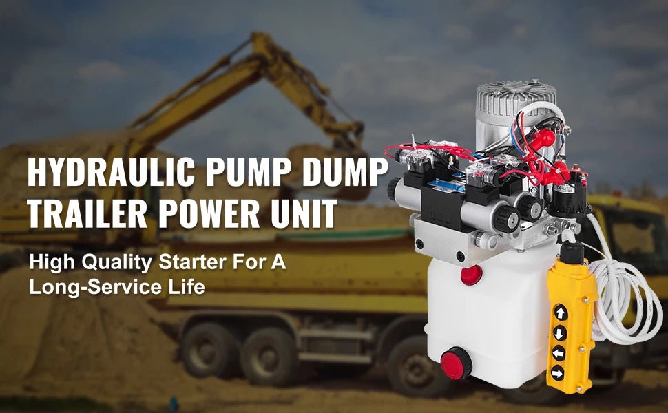 SucceBuy 12V DC Double Acting Solenoid Hydraulic Power Pack Car Jack With 4.5L Tank Reservoir Dump Trailer Electric Lifting Tool