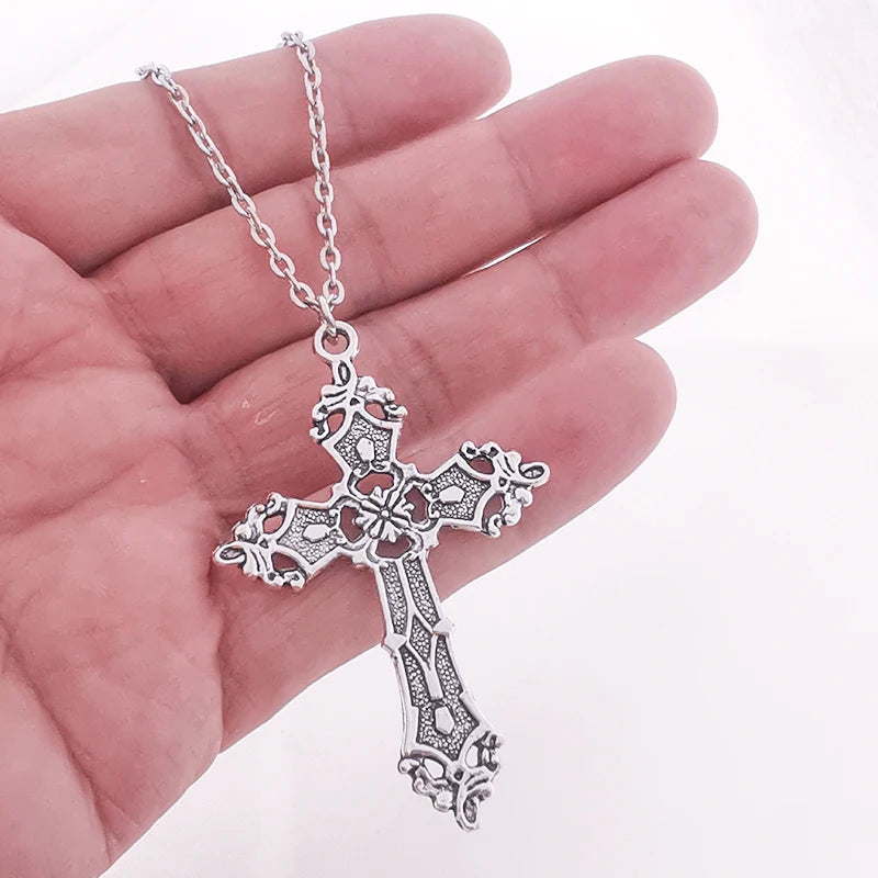 Gothic Big Zircon Cross Necklace Unisex Y2K Irregular Goth Large Cross Pendant Necklaces  for Men Women Couple Necklace Jewelry