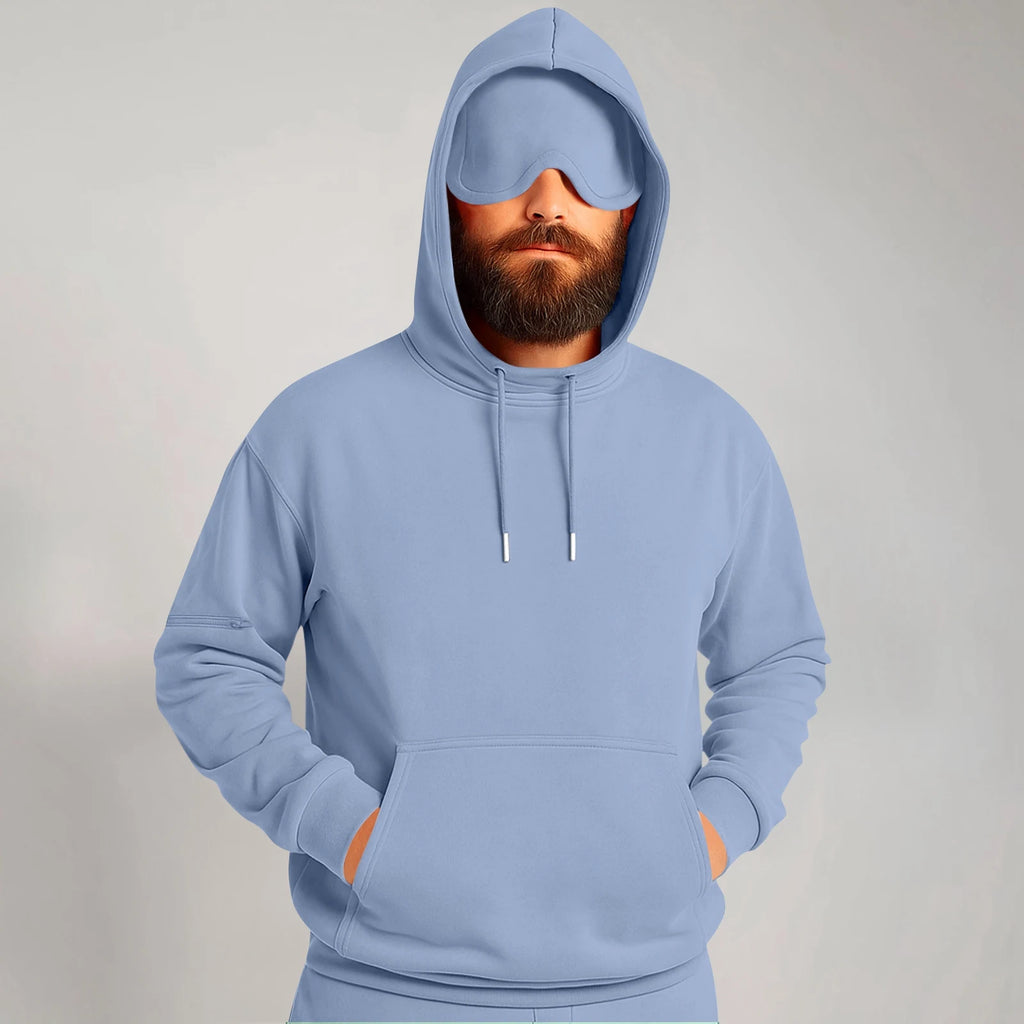 Unisex Hooded Sweatshirt With Built-In Eye Mask Casual Long Sleeved Solid Color Sports Pullover Loose Fit Sweatshirt 2025