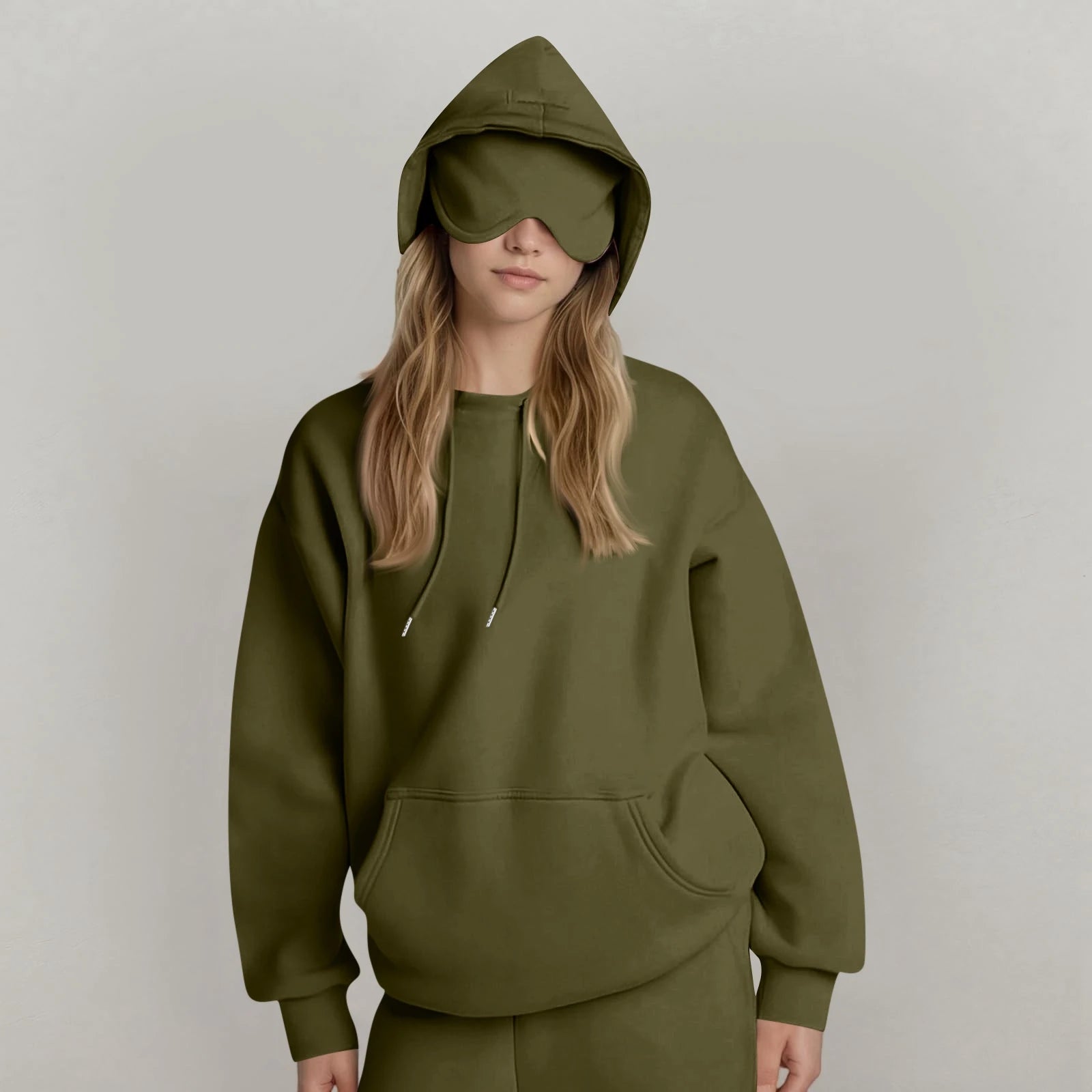 Unisex Hooded Sweatshirt With Built-In Eye Mask Casual Long Sleeved Solid Color Sports Pullover Loose Fit Sweatshirt 2025
