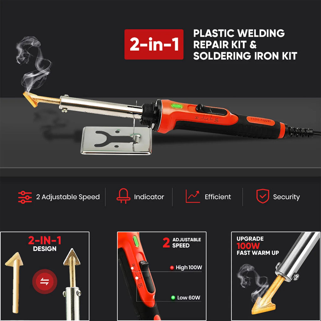 100w Plastic Welder, Plastic Welding Iron, Car Bumper Dashboard Kayak Canoe Repairs Tools Hot Staples Weld Gun Repair Kit