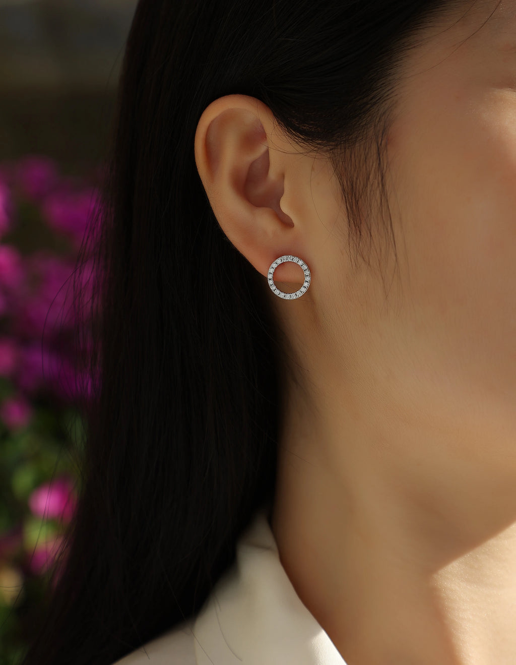 1pair Moissanite Earrings Open Circle Studs 925 Sterling Silver 18K Gold Plated Elegant Jewelry Comes with GRA Certificate