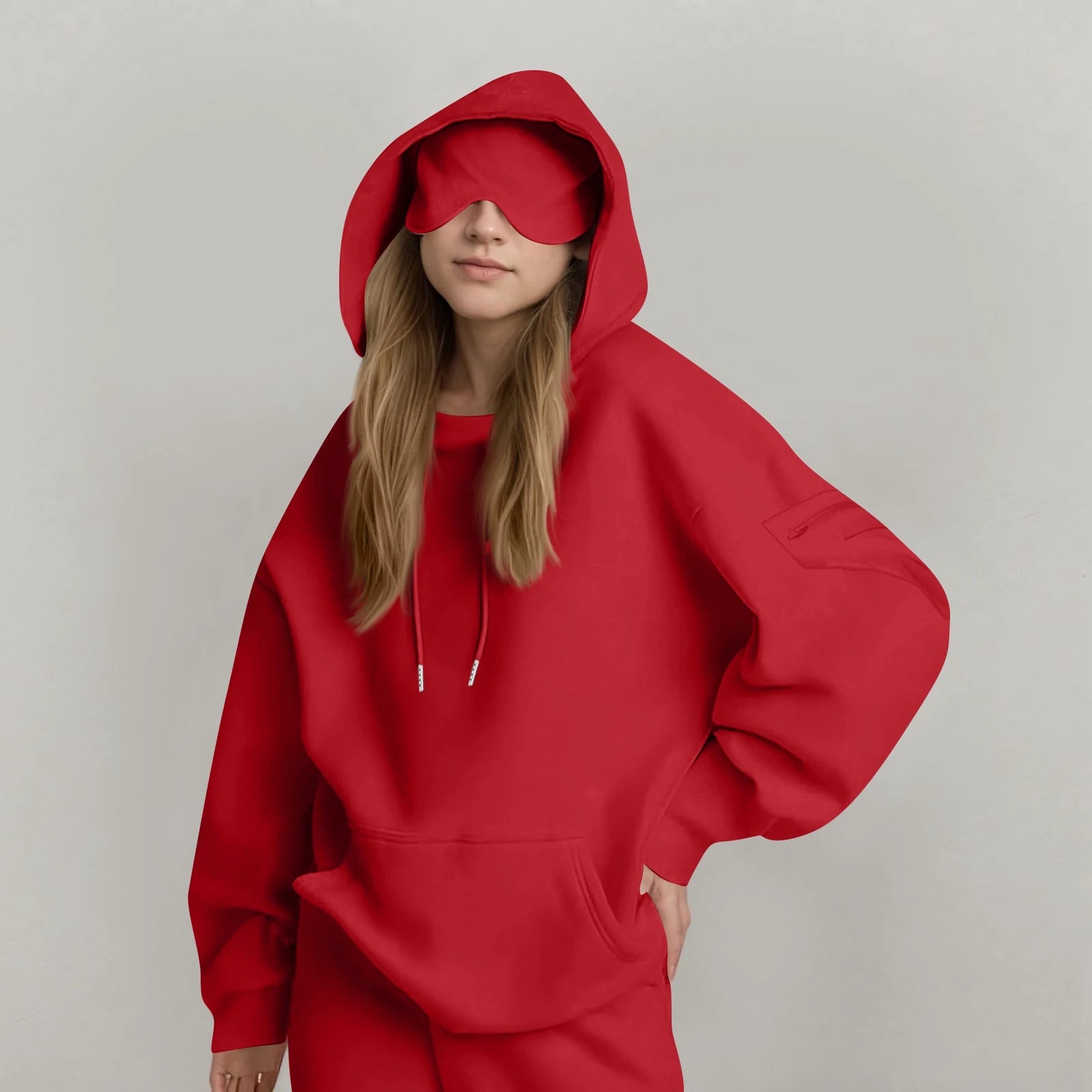 Unisex Hooded Sweatshirt With Built-In Eye Mask Casual Long Sleeved Solid Color Sports Pullover Loose Fit Sweatshirt 2025