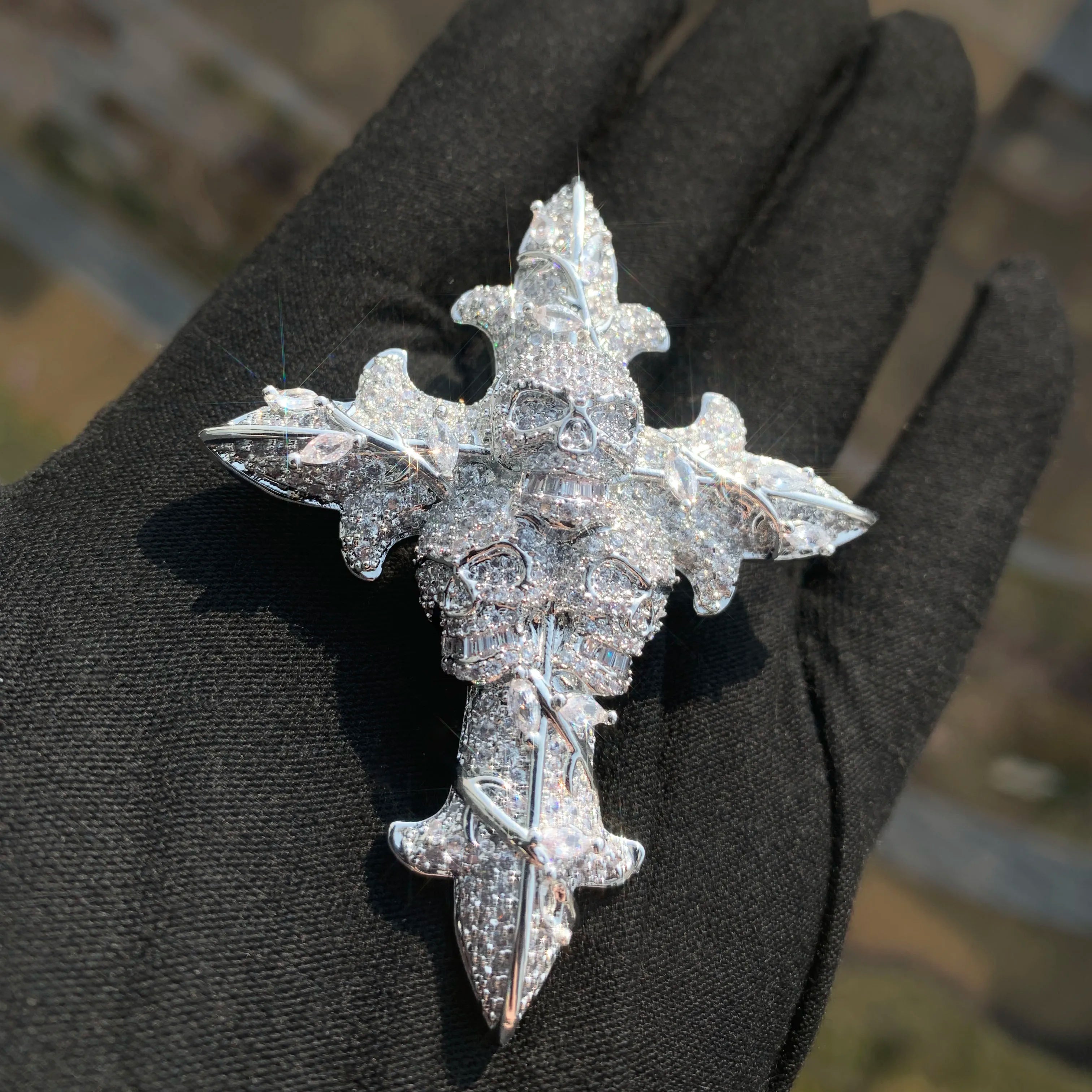 CUC Skull Cross Hip Hop Pendant Men Women Necklace Gold Silver Color Chain Cubic Zirconia Rock Rapper Jewelry