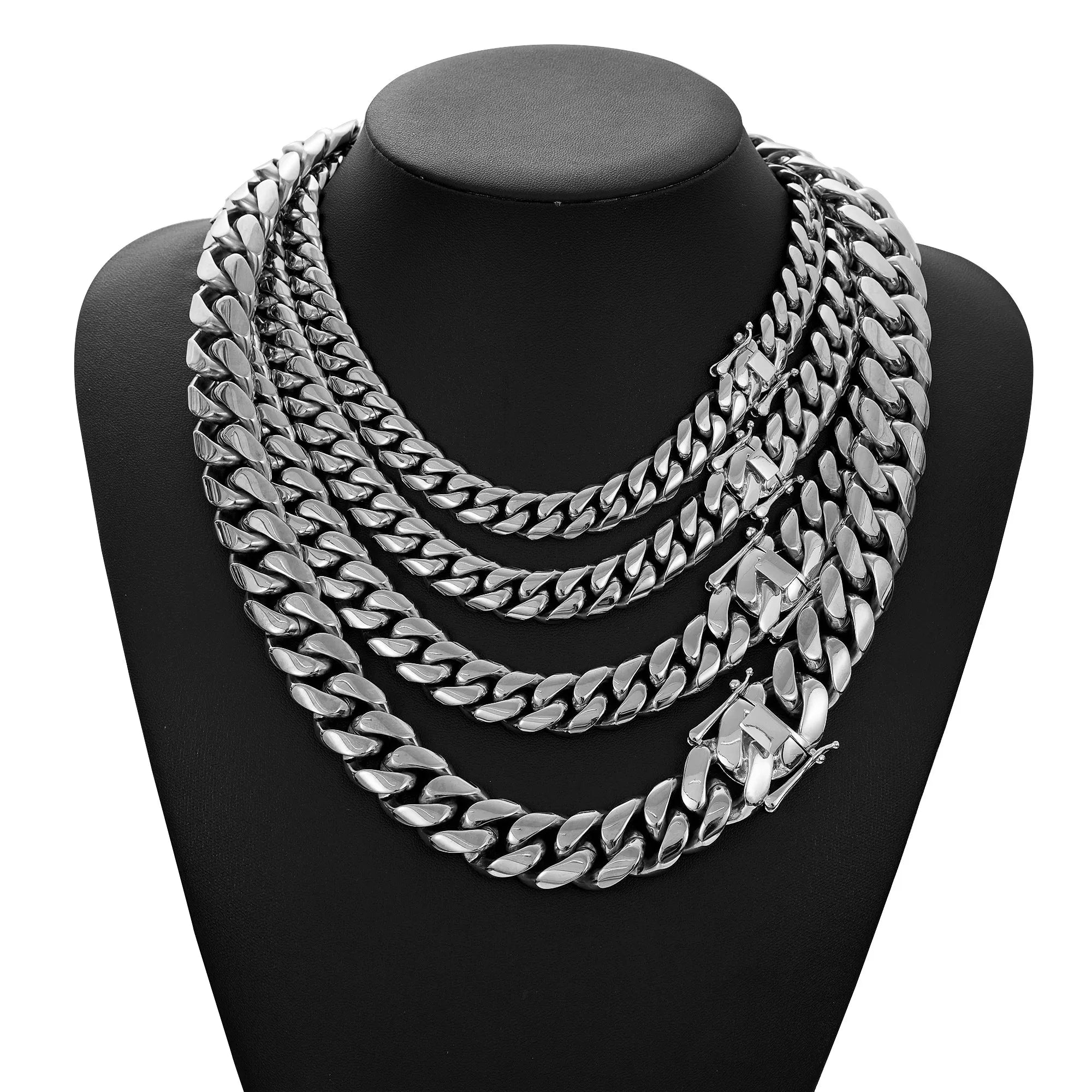 12mm-22mm Silver Color Stainless Steel Cuban Miami Chains Necklaces Big Heavy Round Link Chain for unisex Hip Hop Rock jewelry