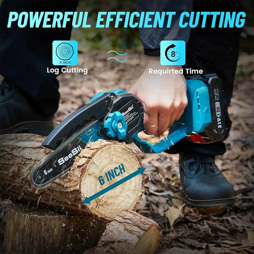 Seesii 6'' Brushless Electric Chainsaw 2 IN 1 Tree Trimming Branch Pruner Cutting Power Tools