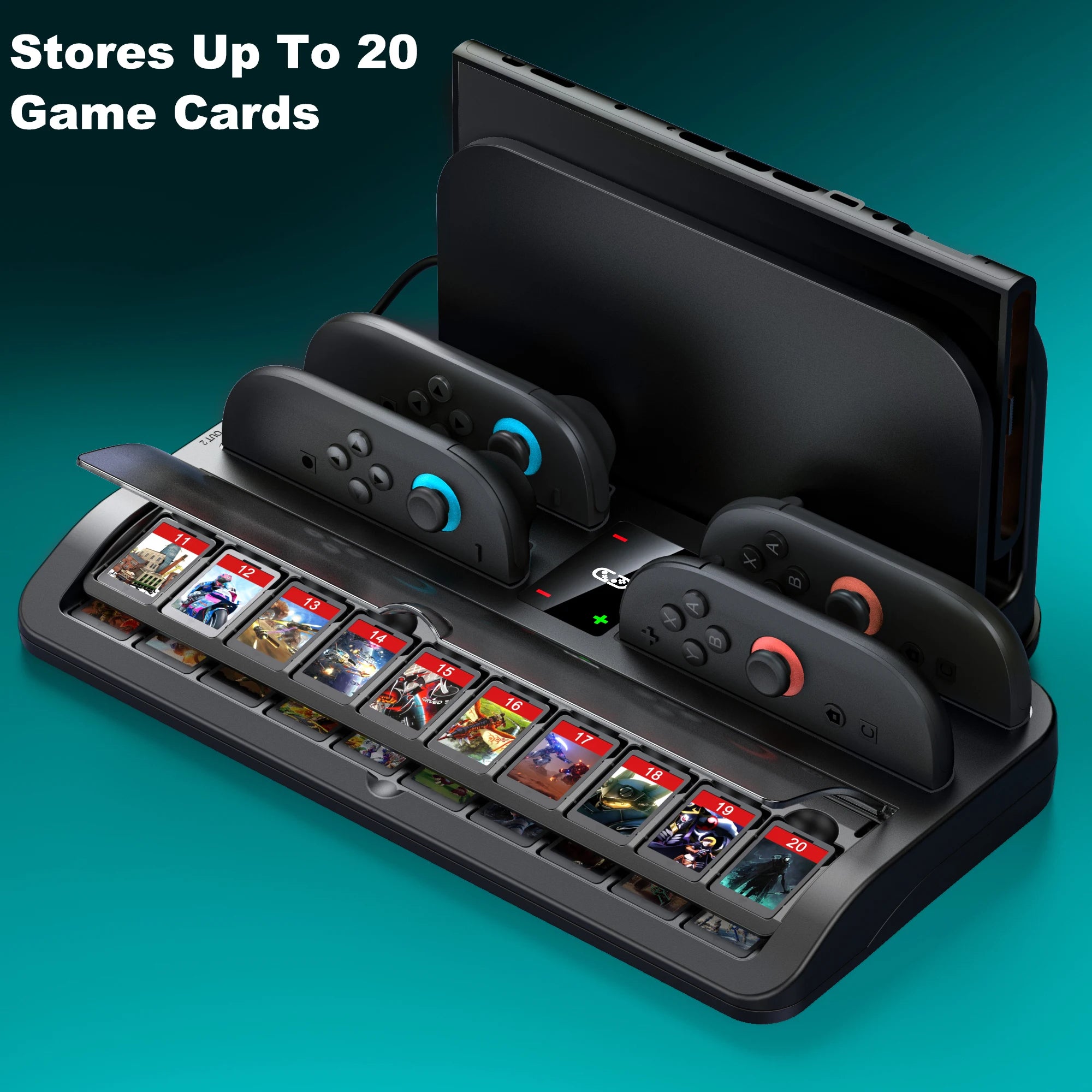 DinoFire SC200 4 controller charge dock for Switch2 and storage host Two layer storage game card slot with dust cover accessory