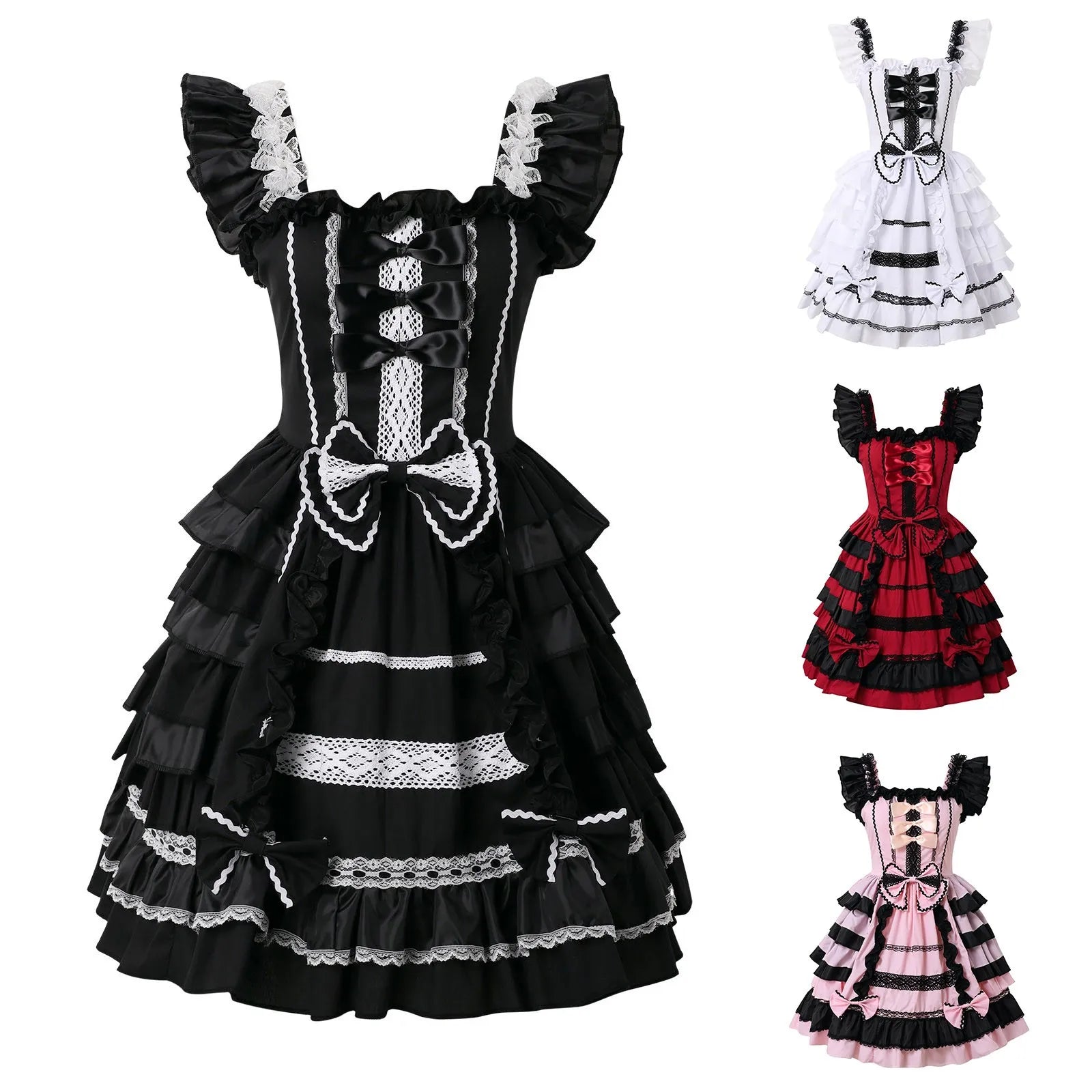 Sweet Lolita Dress Princess Lace Court Skirts Cosplay Costumes Fashion Women Vintage Gothic Bow Lace Gothic Wedding Dress