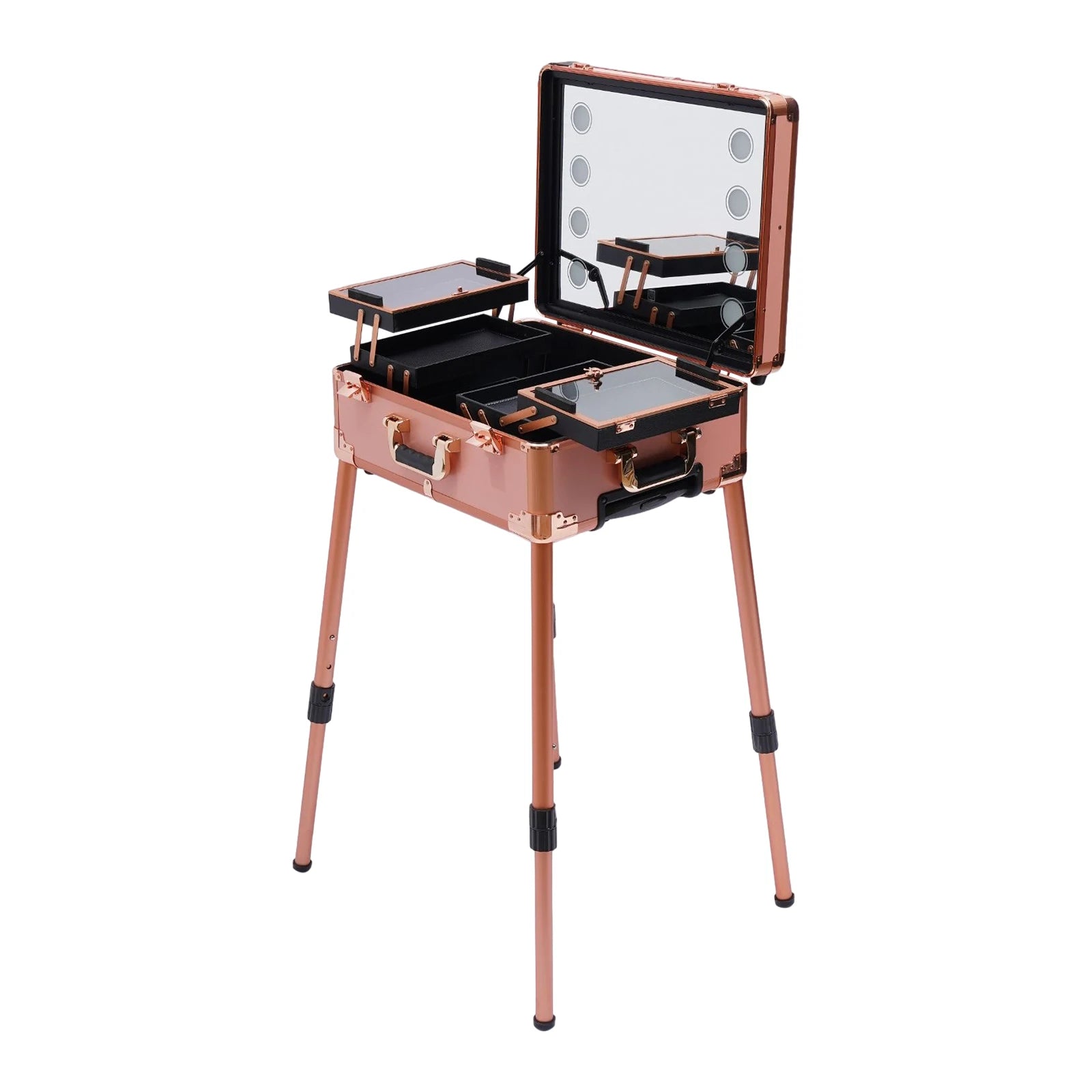 12V Make-up Table with 4 Castors & Lighting & Mirror & Lock, Professional Make-up Station, Adjustable Legs, Cosmetic Organizer B