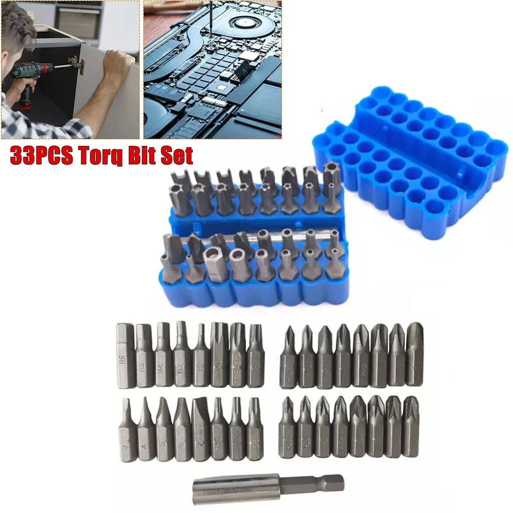 33pc Security Bit Set Tamper Proof Torx Hex Star Spanner Tri Wing Screwdriver Magnetic Holder Professional Hand Tools