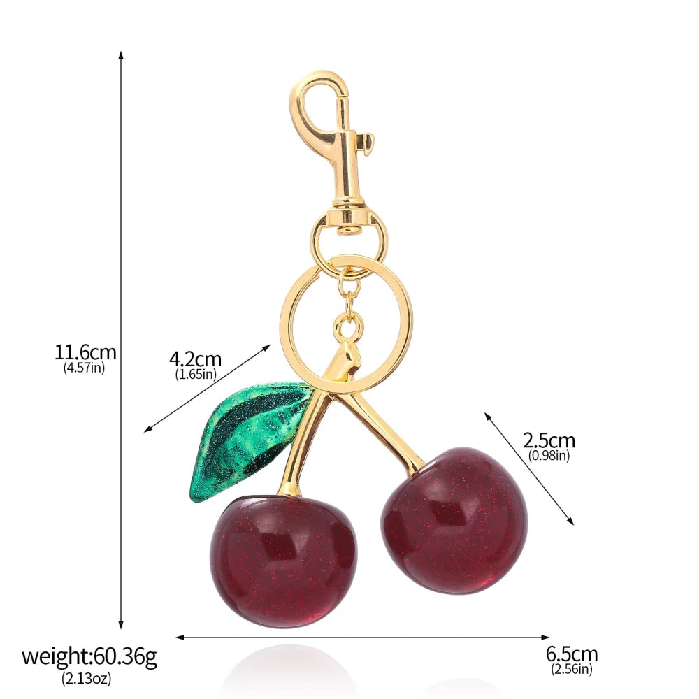 Trendy Red Cherry Pendant Keychain for Women Cute Bag Decorations Multifunctional Jewelry Car Key Accessories Charm Keyring Gift