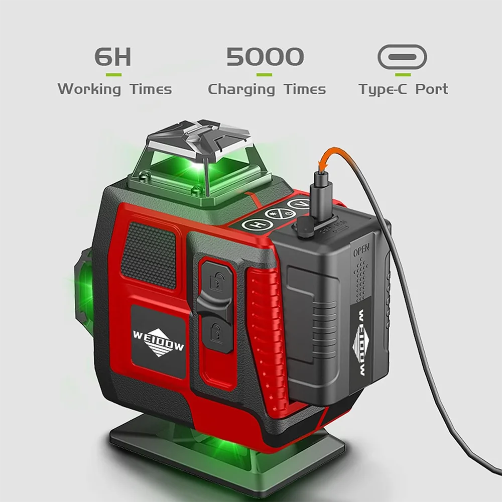 LFINE 16 Lines Professional Laser Level with Suitcase Automatic 360°Self-leveling Laser Horizontal Vertical Green Lines Tools