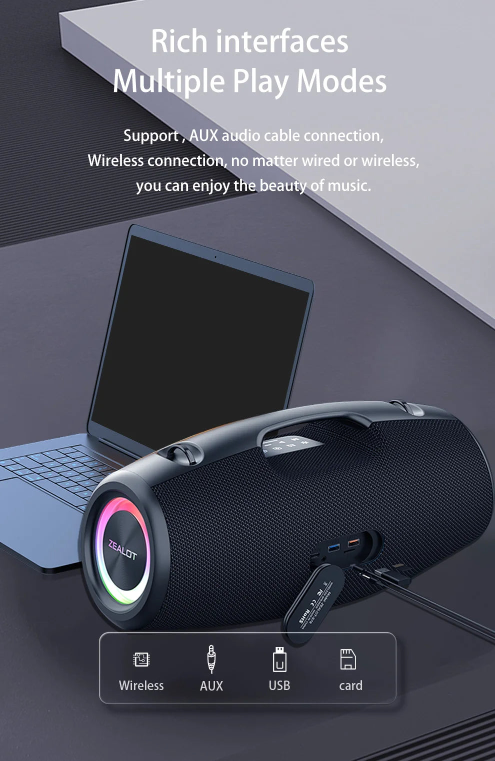 ZEALOT S78 100W Wireless Speakers, DSP Technology ,Dream Light, Outdoor Portable Subwoofer Speaker , Dual Pairing,24000mAh.