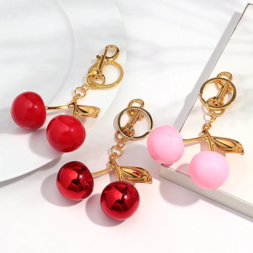 Trendy Red Cherry Pendant Keychain for Women Cute Bag Decorations Multifunctional Jewelry Car Key Accessories Charm Keyring Gift