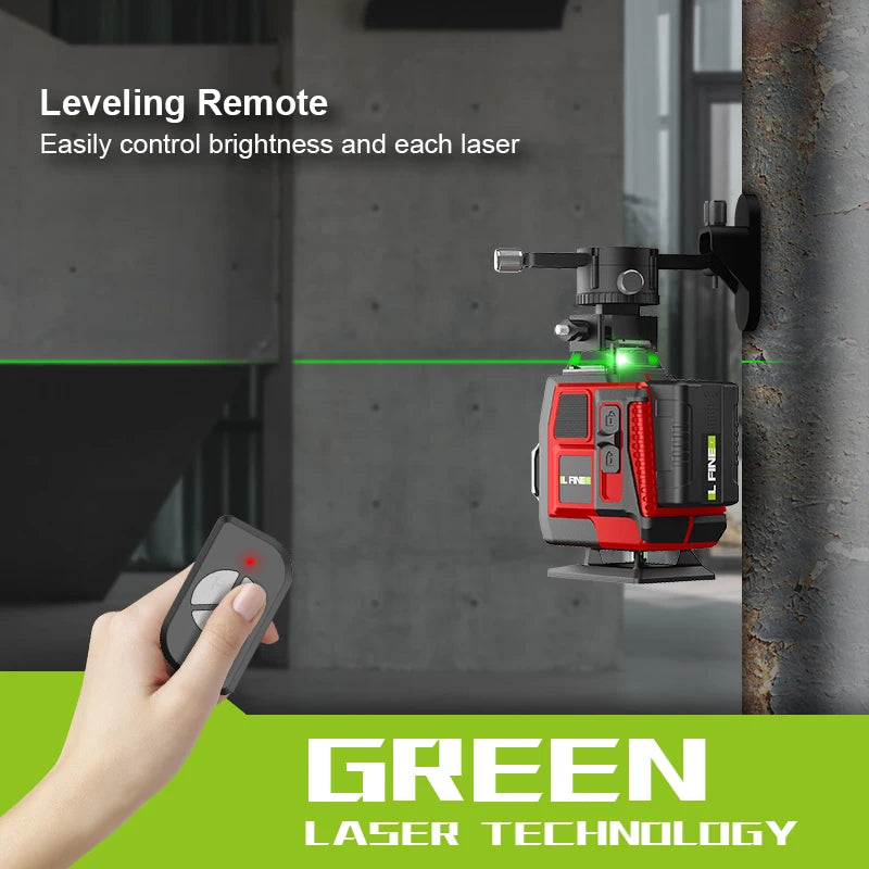 LFINE 16 Lines Professional Laser Level with Suitcase Automatic 360°Self-leveling Laser Horizontal Vertical Green Lines Tools