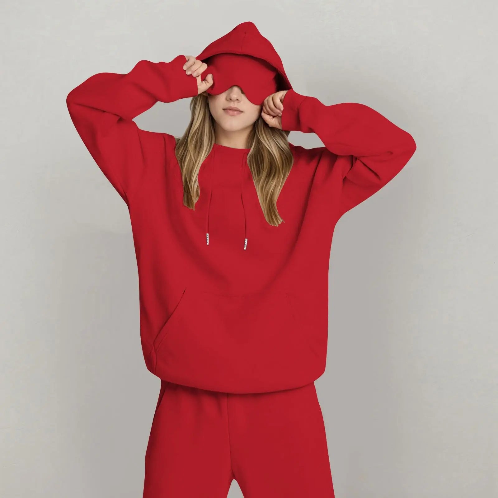 Unisex Hooded Sweatshirt With Built-In Eye Mask Casual Long Sleeved Solid Color Sports Pullover Loose Fit Sweatshirt 2025