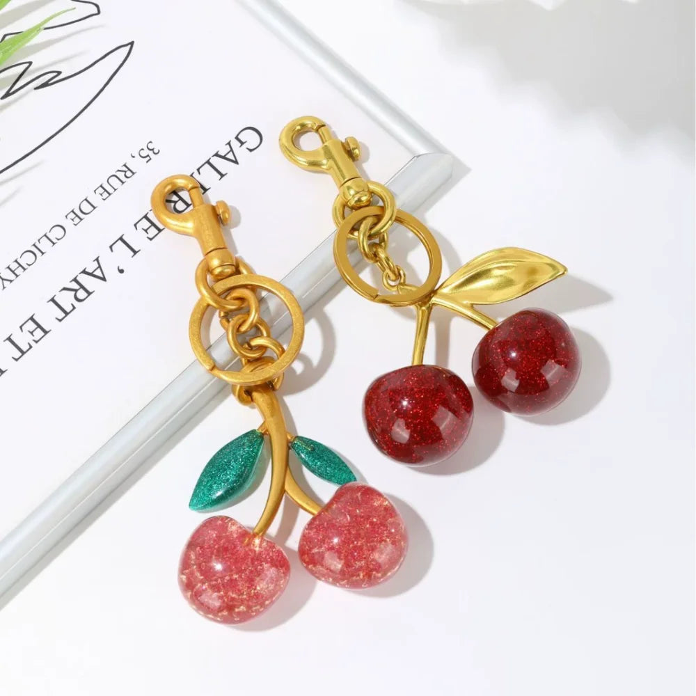 Trendy Red Cherry Pendant Keychain for Women Cute Bag Decorations Multifunctional Jewelry Car Key Accessories Charm Keyring Gift