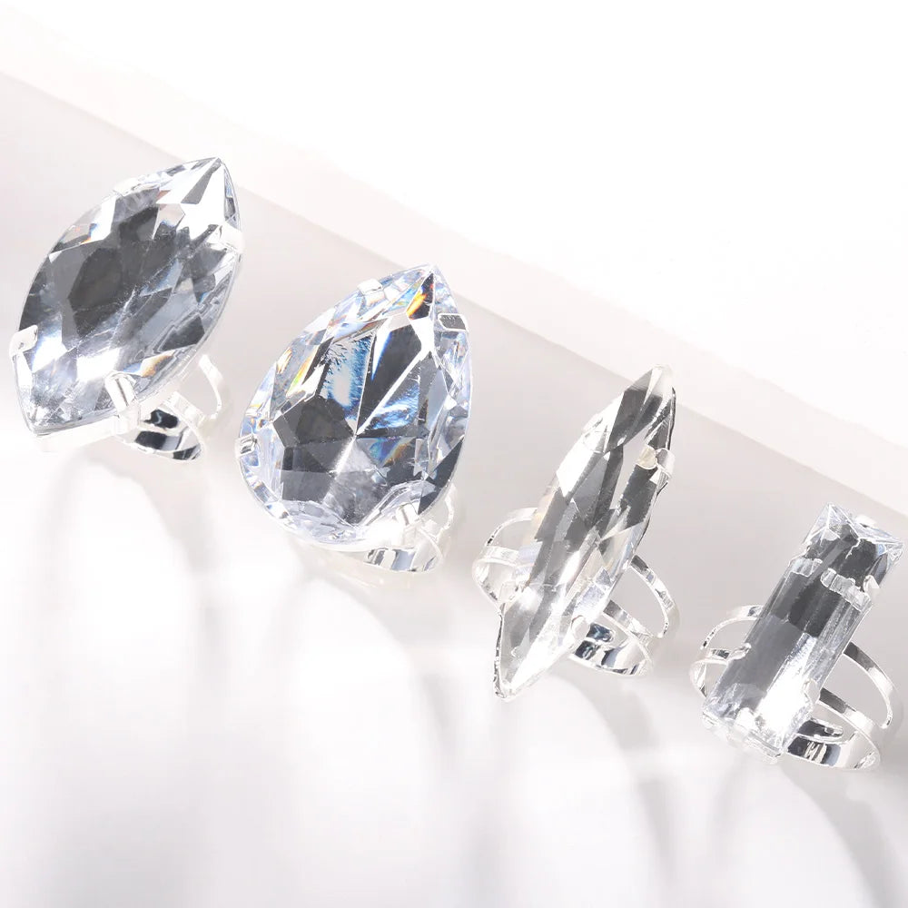 Stonefans 7Pcs Geometeric Open Rings Set Women Finger Accessories Fashion Design Handmade Crystal Rings Jewelry Cocktail Party