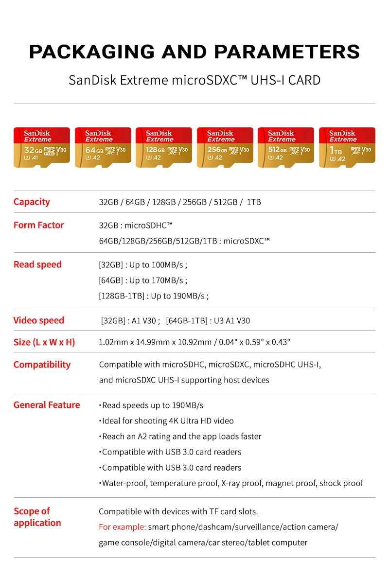 100% Original SanDisk Micro SD Card A1 A2 Memory Card 32GB 64GB 128GB 256GB 512GB 1TB microSD TF Card Storage UHS-I Cards U1 U3