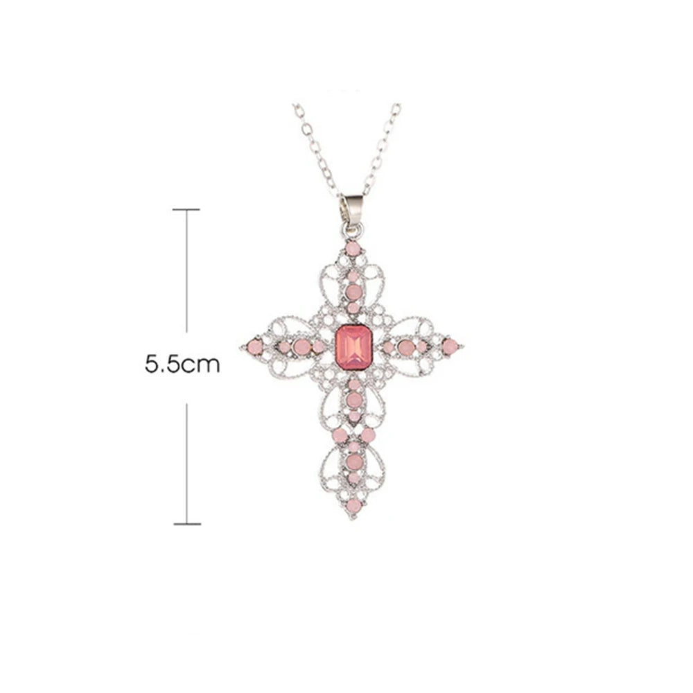 Gothic Big Zircon Cross Necklace Unisex Y2K Irregular Goth Large Cross Pendant Necklaces  for Men Women Couple Necklace Jewelry