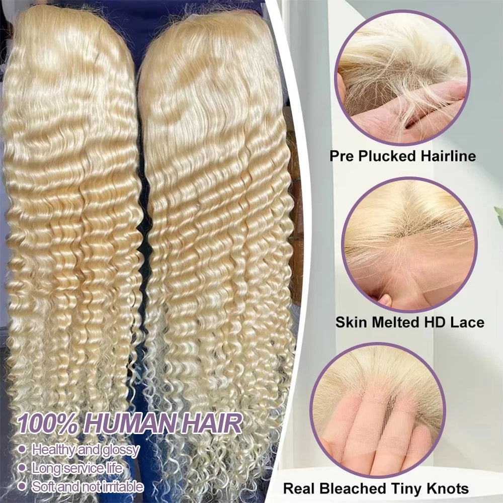 36 Inches Curly HD 613 Honey Blonde Lace Water Wave Front Human Hair Wig Brazilian Loose Deep Wave 13x6 Lace Frontal Wig On Sale