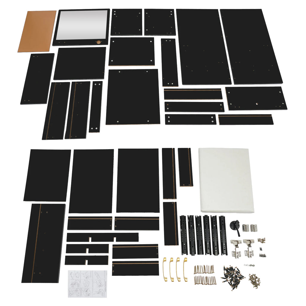 Black/White Makeup Desk with Mirror Compact Dressing Table 3-in-1 Design Small Make Up Table