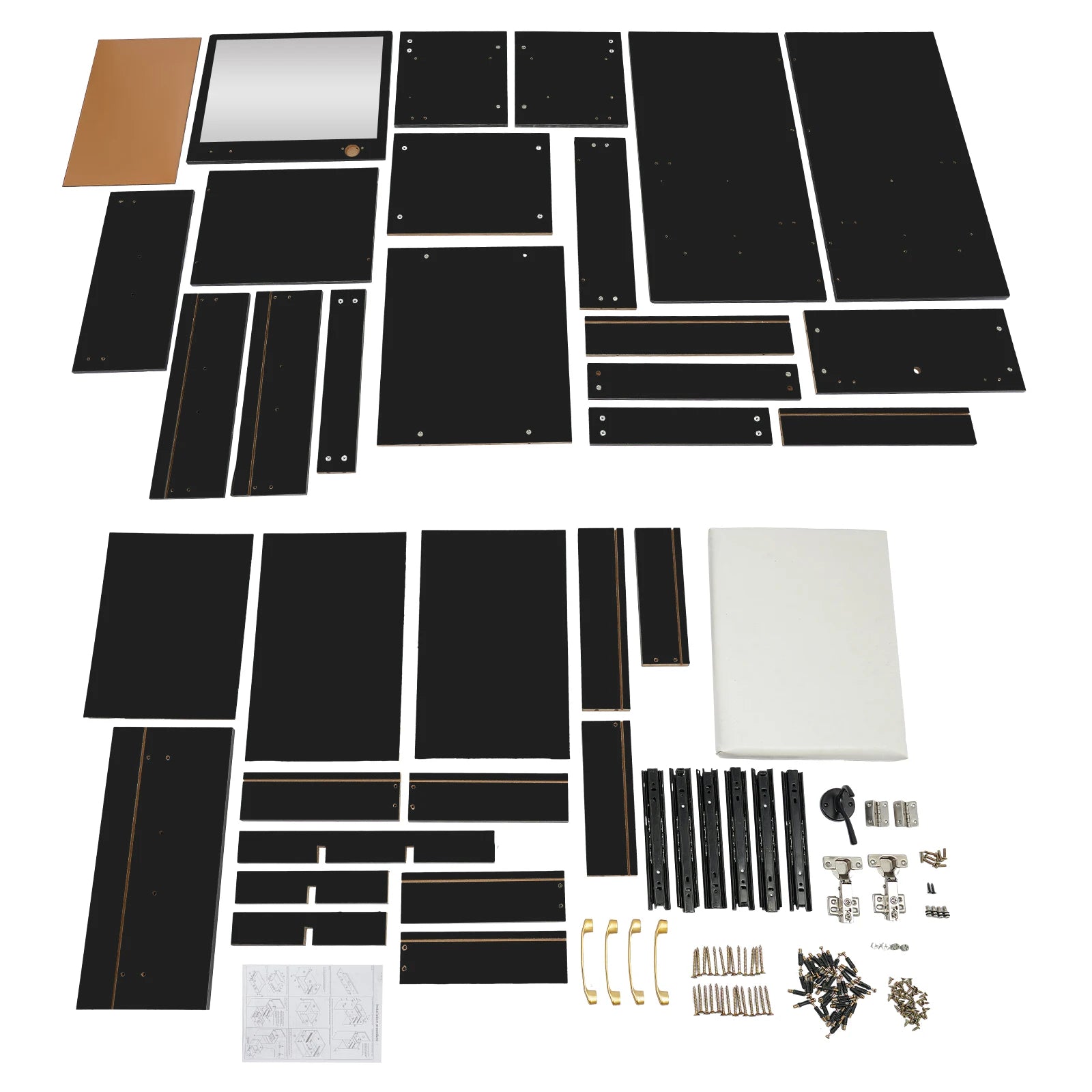 Black/White Makeup Desk with Mirror Compact Dressing Table 3-in-1 Design Small Make Up Table