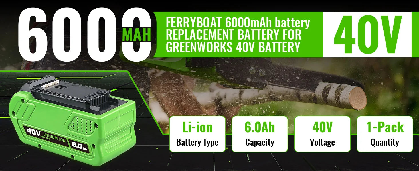 29462 6.0Ah Lithium Battery Replacement Greenworks 40V Battery 29252 20202 25312 25322 20642 22272 27062 21242 Compatible with Replacement Greenworks 40V Power Tool Battery Shipped by Local Warehouse