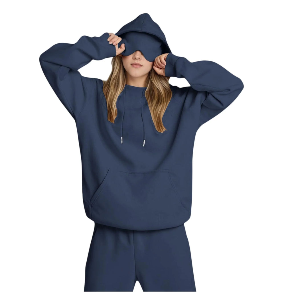 Unisex Hooded Sweatshirt With Built-In Eye Mask Casual Long Sleeved Solid Color Sports Pullover Loose Fit Sweatshirt 2025