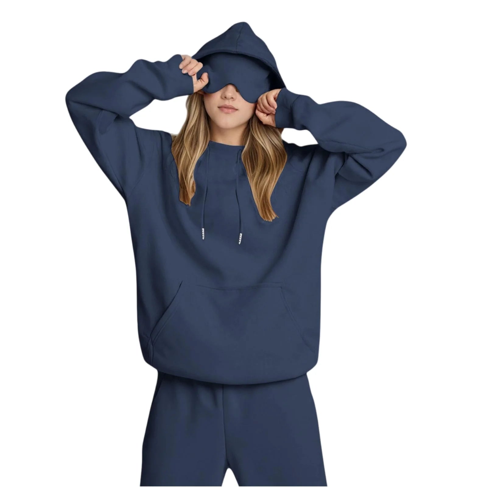 Unisex Hooded Sweatshirt With Built-In Eye Mask Casual Long Sleeved Solid Color Sports Pullover Loose Fit Sweatshirt 2025