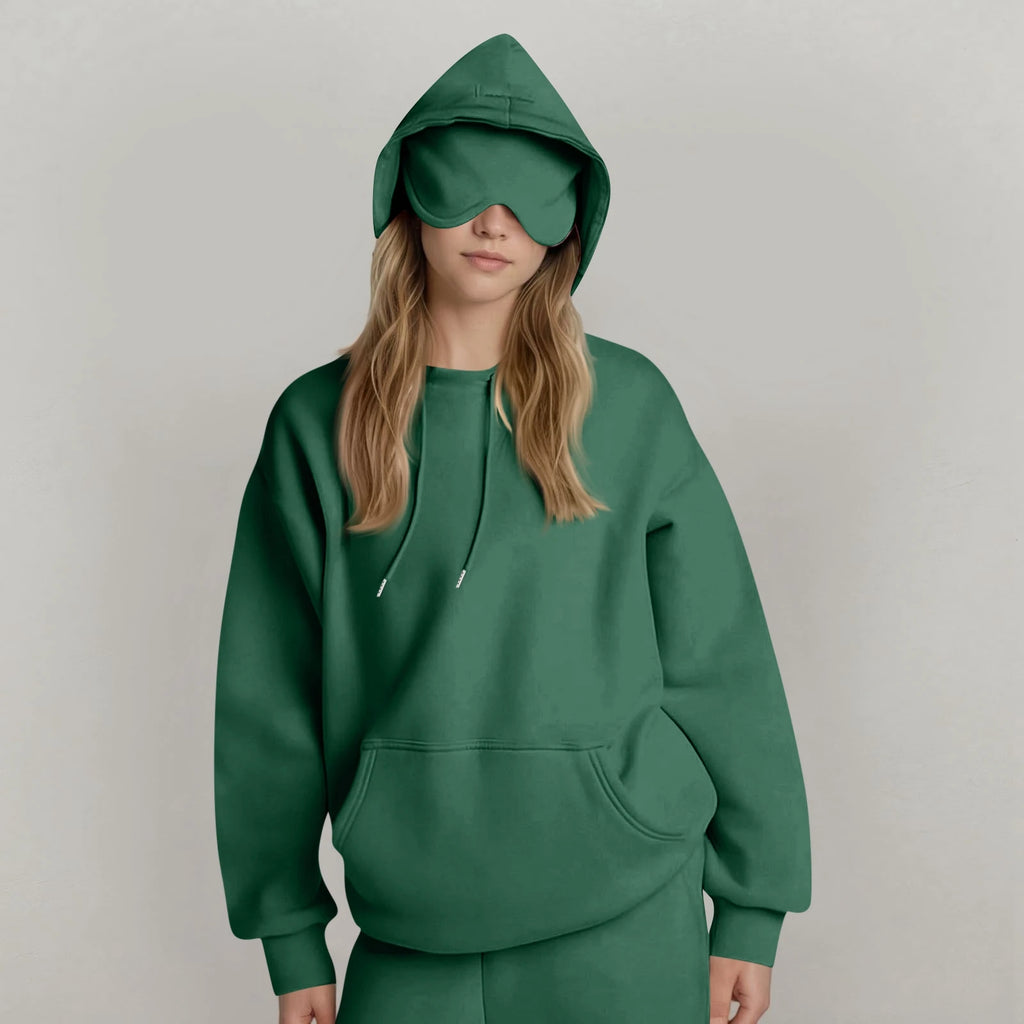 Unisex Hooded Sweatshirt With Built-In Eye Mask Casual Long Sleeved Solid Color Sports Pullover Loose Fit Sweatshirt 2025