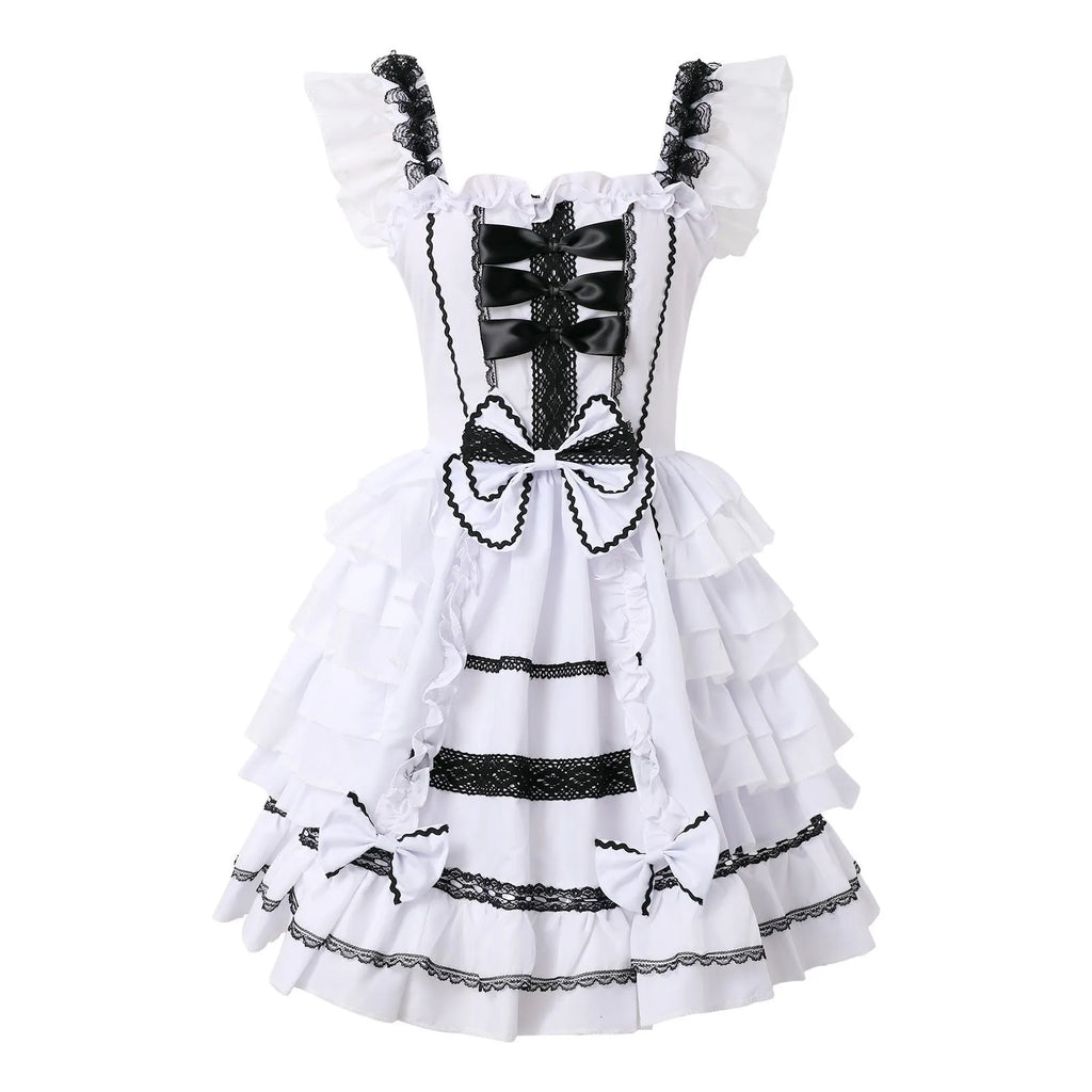Sweet Lolita Dress Princess Lace Court Skirts Cosplay Costumes Fashion Women Vintage Gothic Bow Lace Gothic Wedding Dress