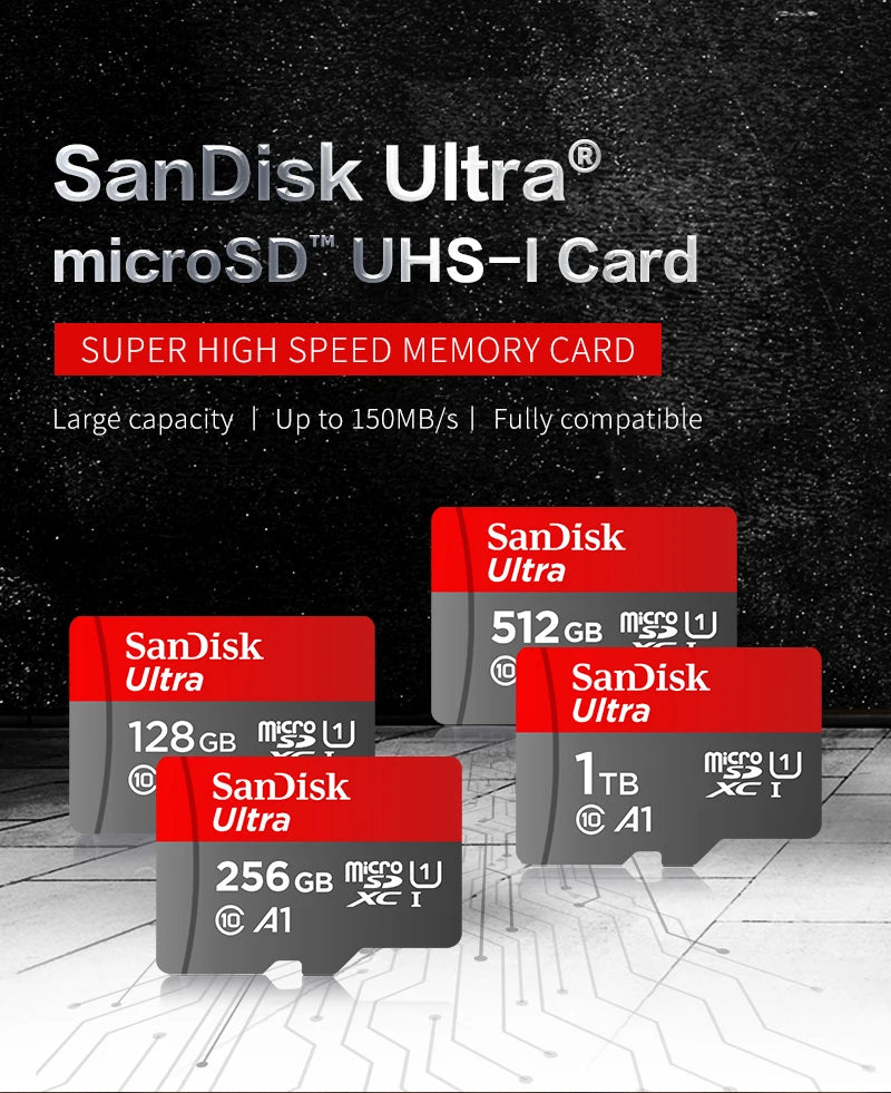100% Original SanDisk Micro SD Card A1 A2 Memory Card 32GB 64GB 128GB 256GB 512GB 1TB microSD TF Card Storage UHS-I Cards U1 U3