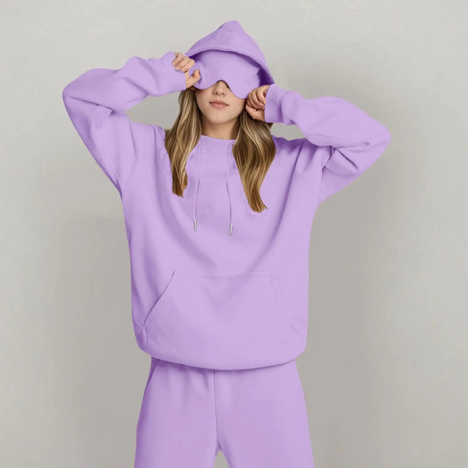 Unisex Hooded Sweatshirt With Built-In Eye Mask Casual Long Sleeved Solid Color Sports Pullover Loose Fit Sweatshirt 2025