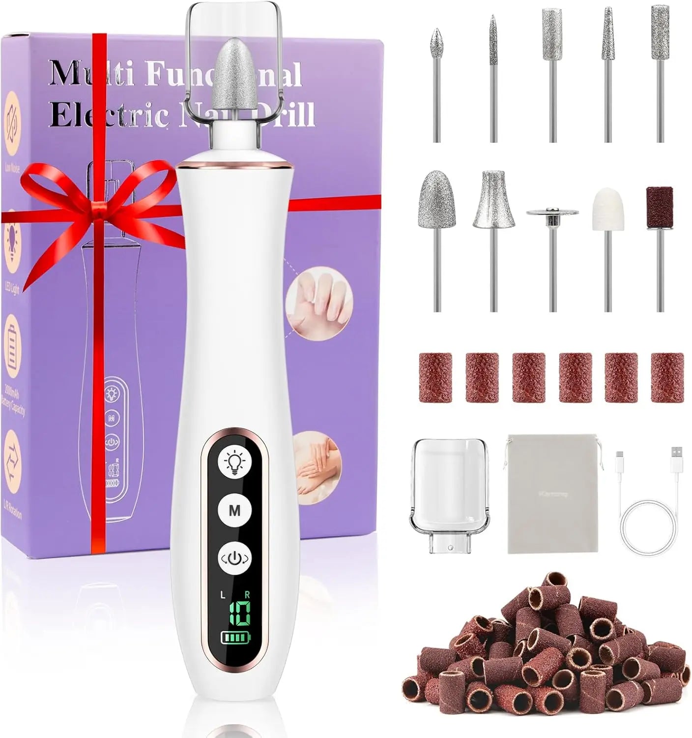 Professional Manicure Pedicure Kit, Cordless Electric Nail File Set, 10 Speeds PortableRechargeable Pedicure Tools For Feet