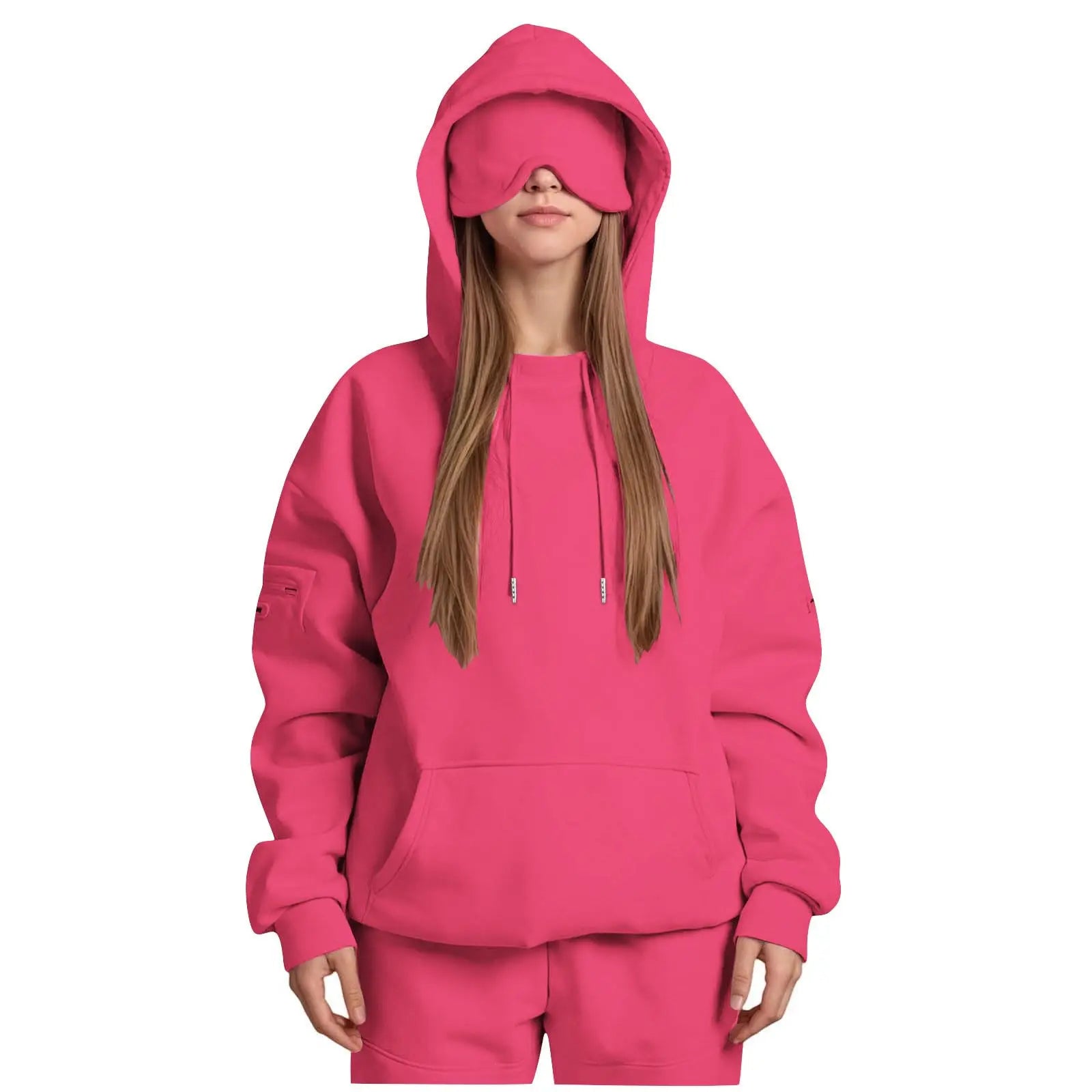 Unisex Hooded Sweatshirt With Built-In Eye Mask Casual Long Sleeved Solid Color Sports Pullover Loose Fit Sweatshirt 2025