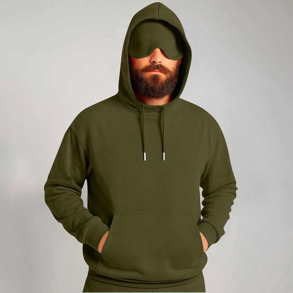 Unisex Hooded Sweatshirt With Built-In Eye Mask Casual Long Sleeved Solid Color Sports Pullover Loose Fit Sweatshirt 2025