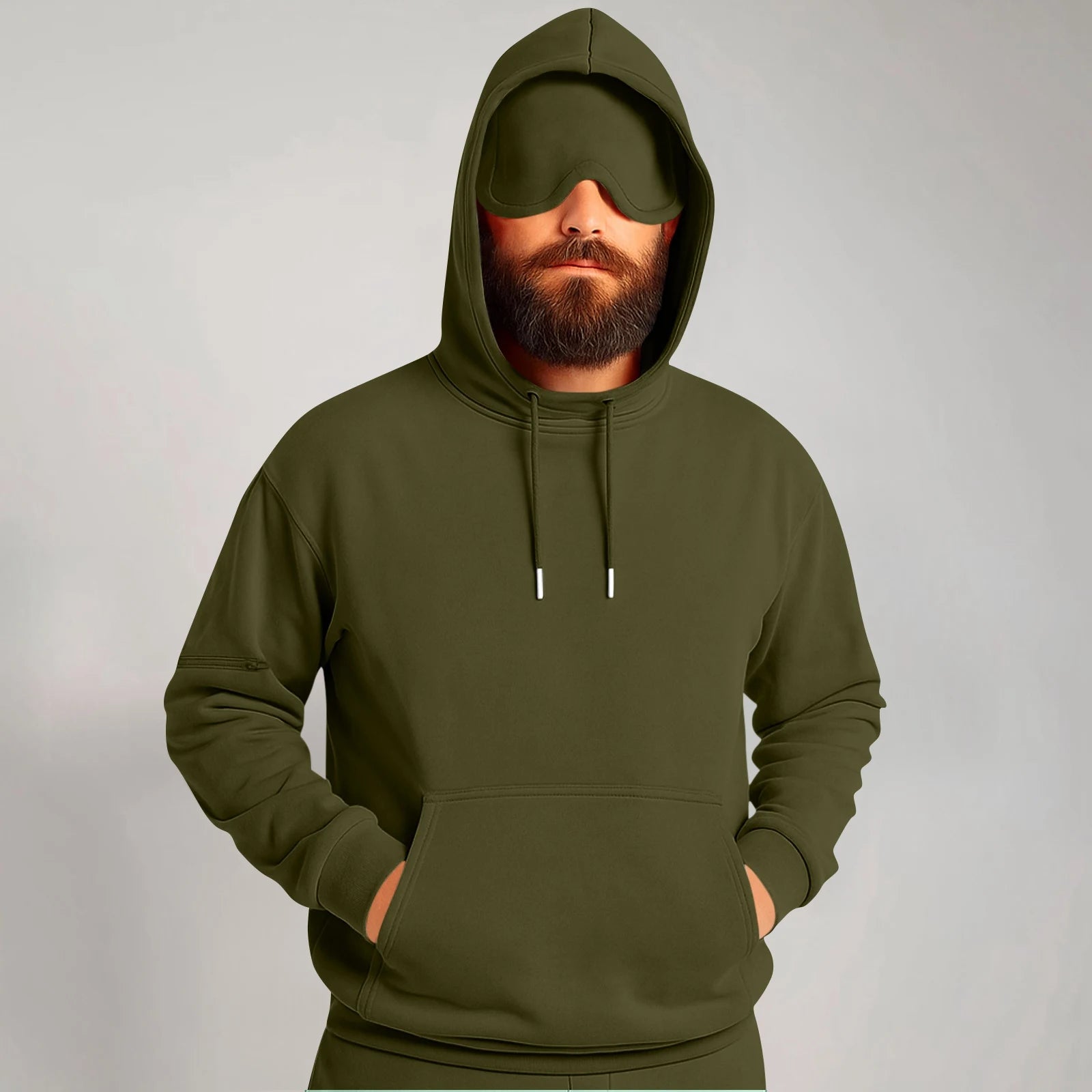 Unisex Hooded Sweatshirt With Built-In Eye Mask Casual Long Sleeved Solid Color Sports Pullover Loose Fit Sweatshirt 2025