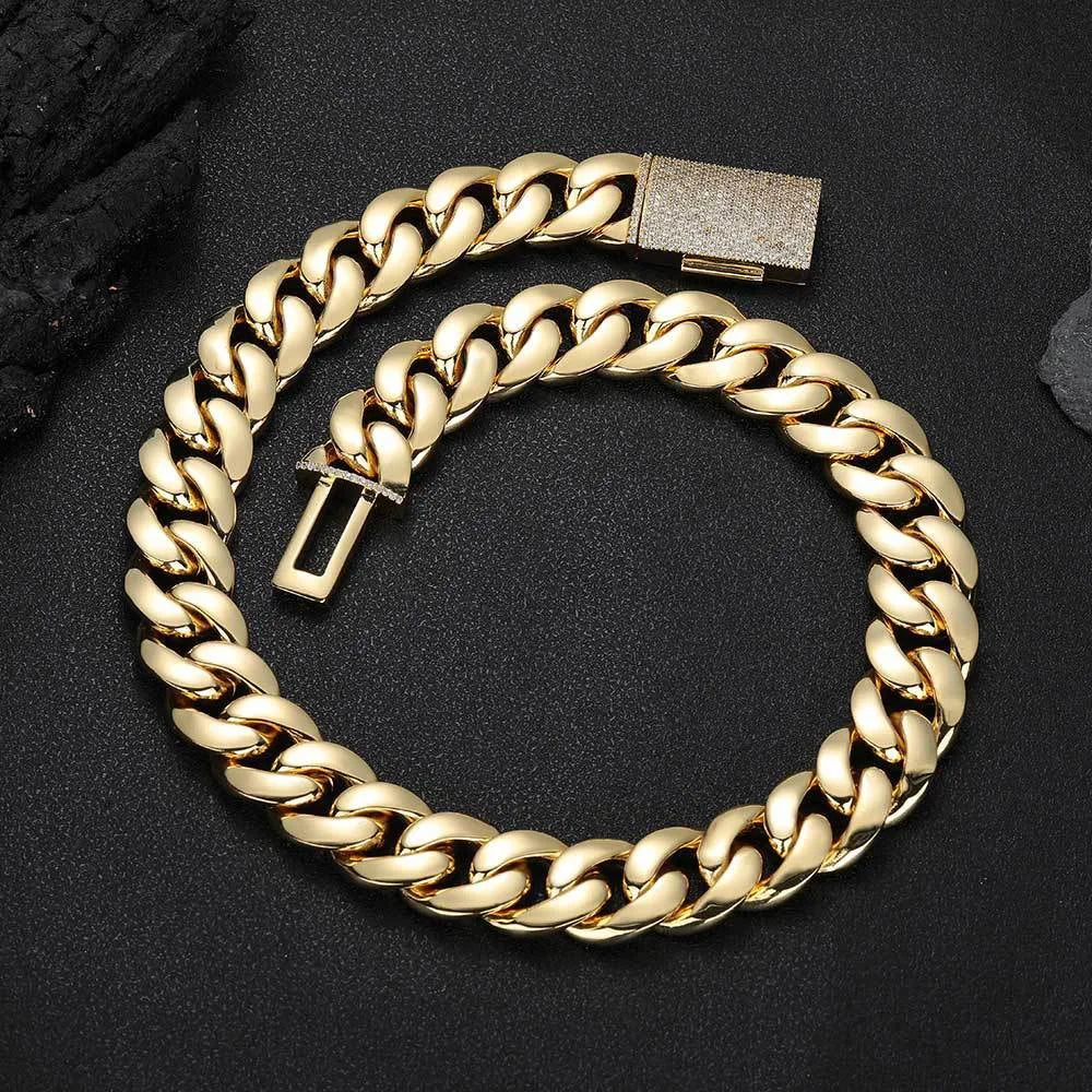 8-22mm Hip Hop Bling Iced Out 18k Gold-plated Stainless Steel Dense Cuban Miami Link Chain Necklaces for Unisex  Rapper Jewelry