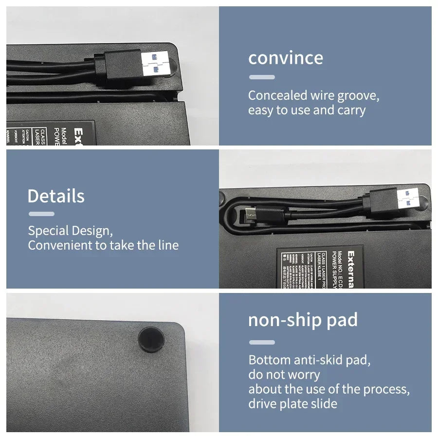 External DVD Drive 2 in 1 USB 3.0 Type-C Portable DVD RW CD Writer Drive Reader Player Optical Drives for Laptop PC DVD Burner