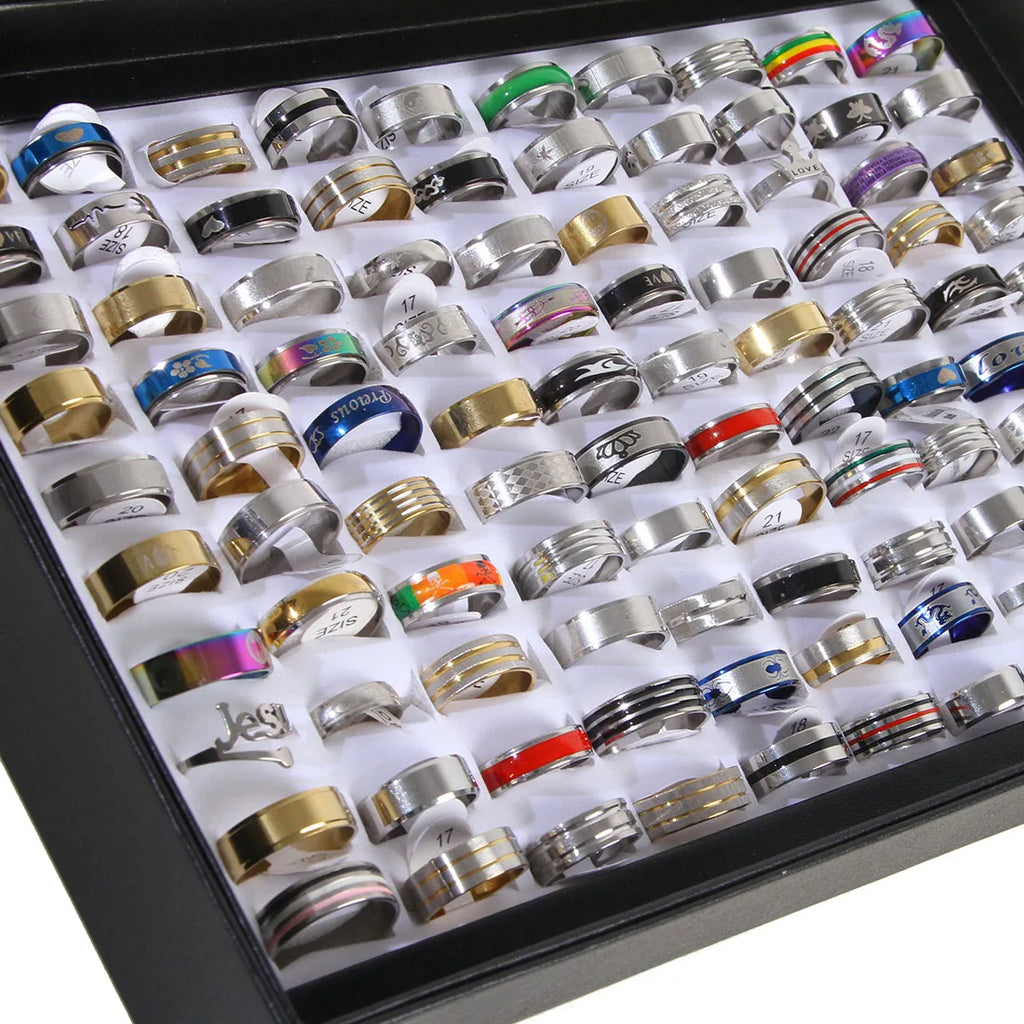 100pcs/Lots New Fashion Mix Style Stainless Steel Finger Rings Men Women Stainless steel Rings Fashion Jewelry Party Gift Rings