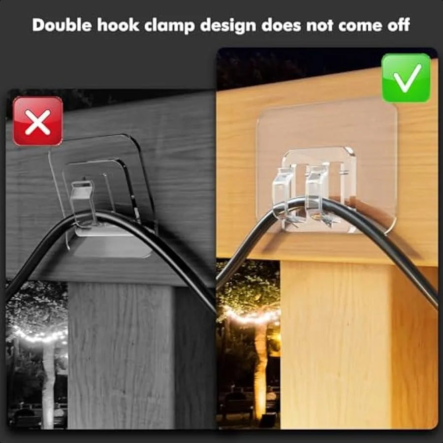 Hooks for Outdoor String Lights 100 Pack with Adhesive Strips No Damage No Tools No Holes Waterproof and UVResistant Perfect fo